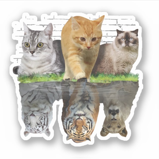 Fun Cat Reflection Gift Design Idea Sticker (Front)