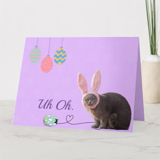 Fun Cat with Bunny Ears Custom Easter Card (Front)