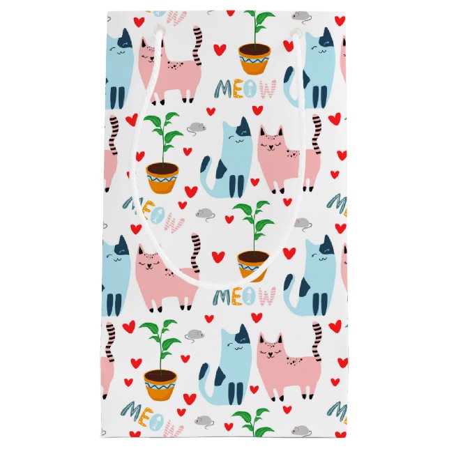 Fun Cats and Mice With Hearts Small Gift Bag (Front)