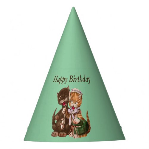 Fun Cats Birthday Gift of Rats from Green Basket Party Hat