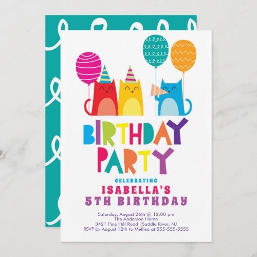 Fun Cats Birthday Party Invitation