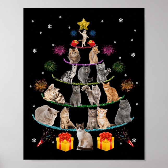 Fun Cats Christmas Tree Meowy Xmas Cats Tree Light Poster (Front)