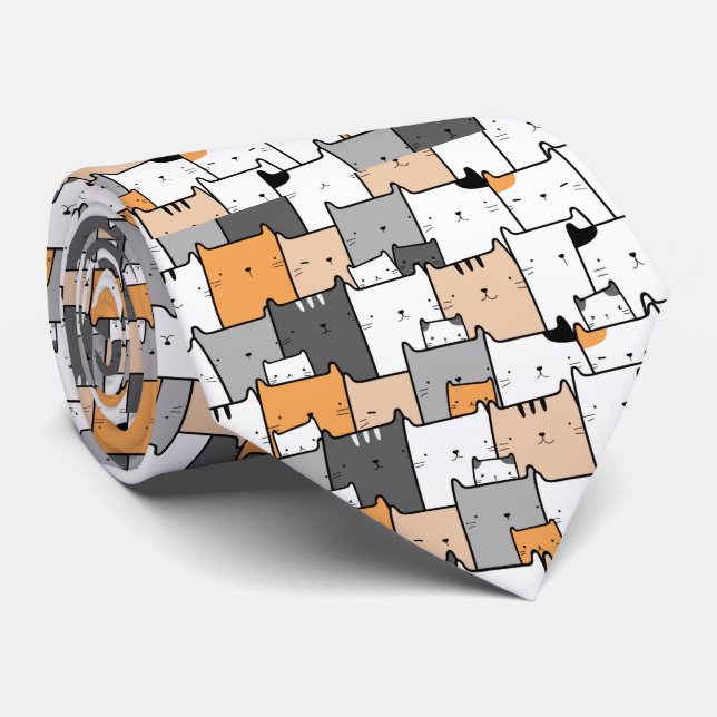 Fun Cats Line Drawing Cute Animal  Neck Tie (Rolled)