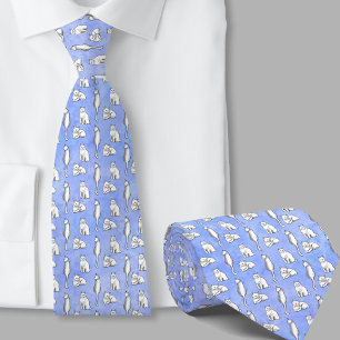 Fun cats pattern hand drawn blue neck tie