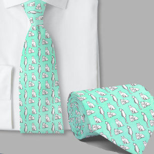 Fun cats pattern hand drawn teal neck tie