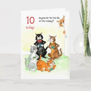 Fun Cats Playing Video Game 10th Birthday Card