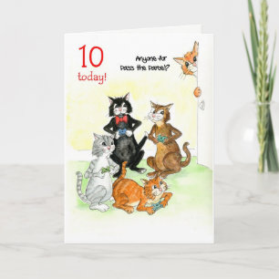 Fun Cats Playing Video Game 10th Birthday Card