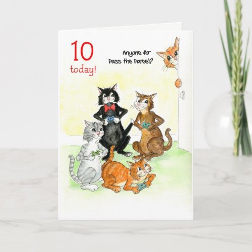 Fun Cats Playing Video Game 10th Birthday Card