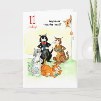 Fun Cats Playing Video Game 11th Birthday Card