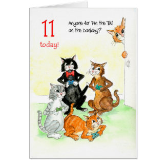 Fun Cats Playing Video Game 11th Birthday Cards