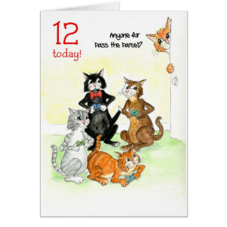 Fun Cats Playing Video Game 12th Birthday Cards