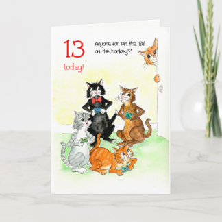 Fun Cats Playing Video Game 13th Birthday Card