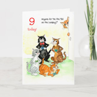 Fun Cats Playing Video Game 9th Birthday Card