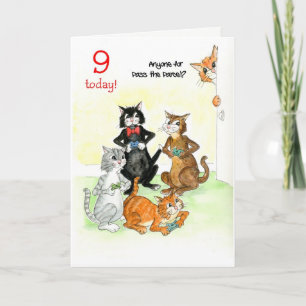 Fun Cats Playing Video Game 9th Birthday Card