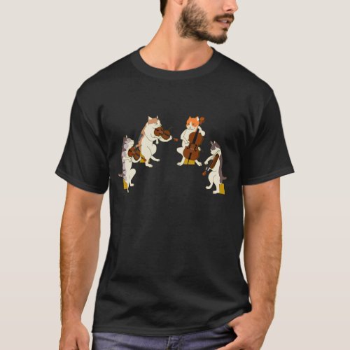 Fun Cats Playing Violin Cello Music Cat Lover T_Shirt