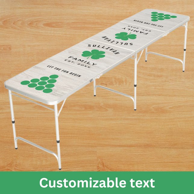 Fun Celtic Irish Shamrock Family Name Rustic Green Beer Pong Table (Creator Uploaded)