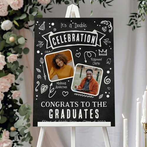 Fun Chalkboard Doodle Double Graduation Party Sign