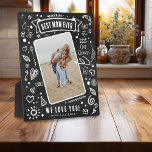 Fun Chalkboard Doodle Photo Best Mom Ever Plaque<br><div class="desc">Fun modern chalkboard doodle photo 'Best Mom Ever' Keepsake Plaque. Design features a rustic chalkboard background decorated with funny white chalk doodles. Simply upload your favorite picture and customize the template with your own details.</div>