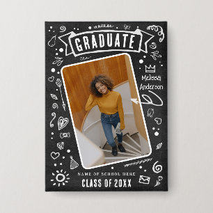 Fun Chalkboard Doodle Photo Graduation Button