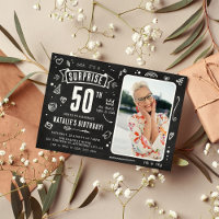 Fun Chalkboard Doodle Photo Surprise 50th Birthday