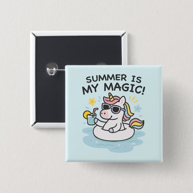 Fun Chapa "Summer is my magic" with unicorn Button (Front & Back)