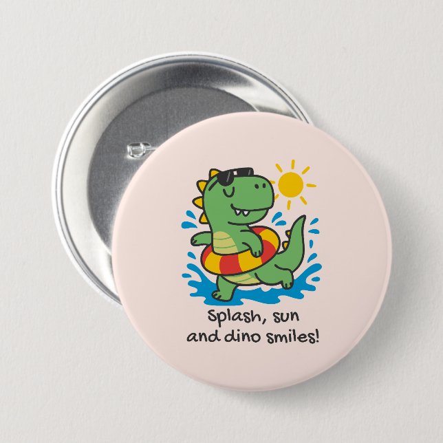 Fun Chapa with Summer Dinosaur for Child Button (Front & Back)