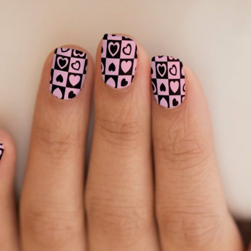 Fun Checkerboard Heart Pink Black  Minx Nail Art