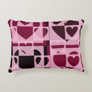 Fun Checkered Hearts Soft Pink and Wine Red Accent Pillow