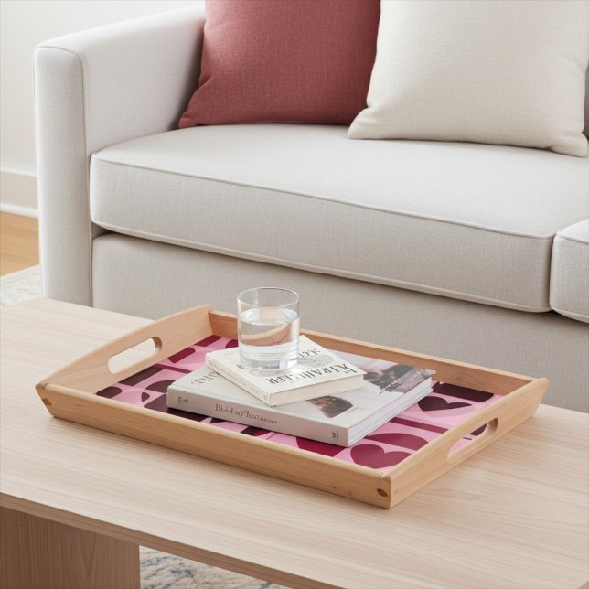 Fun Checkered Hearts Soft Pink and Wine Red Serving Tray (Creator Uploaded)