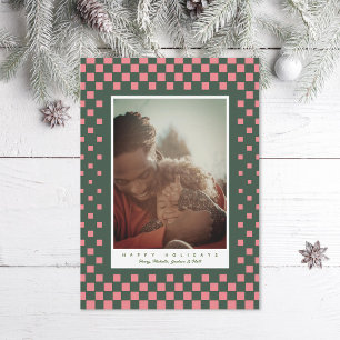 Fun Checkers Pink and Green Holiday Card