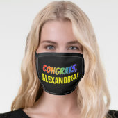 Fun, Cheerful "CONGRATS," + Personalized Name Face Mask (Worn Her)