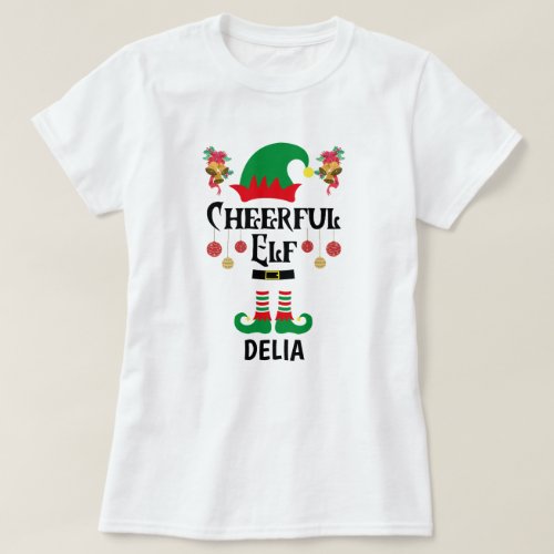 Fun Cheerful elf funny Christmas naming T_Shirt