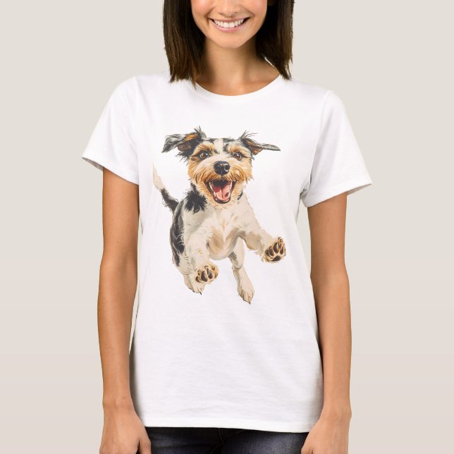  Fun Cheerful Happy Little Terrier Dog  T-Shirt (Front)