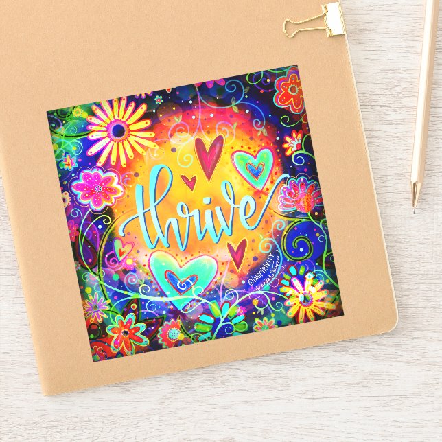 Fun Cheerful Thrive Pretty Floral Inspirivity Sticker (Notebook)