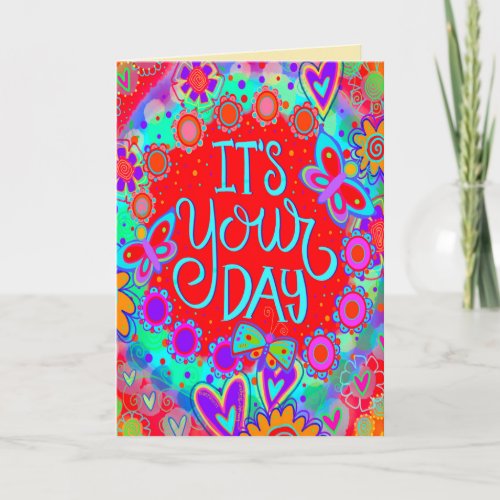 Fun Cheerful Trendy Colorful Happy Birthday Card