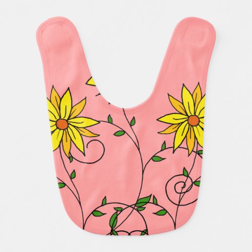Fun Cheerful Yellow Flowers Doodle Art Bib