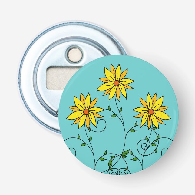 Fun Cheerful Yellow Flowers Doodle Art Bottle Opener (Front)