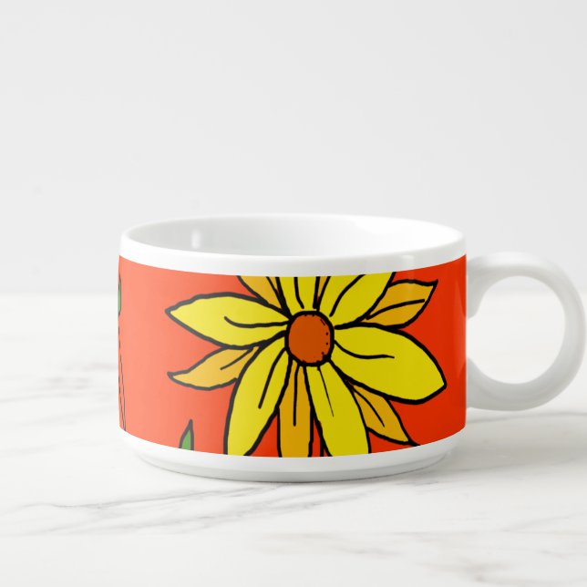Fun Cheerful Yellow Flowers Doodle Art Bowl (Left)