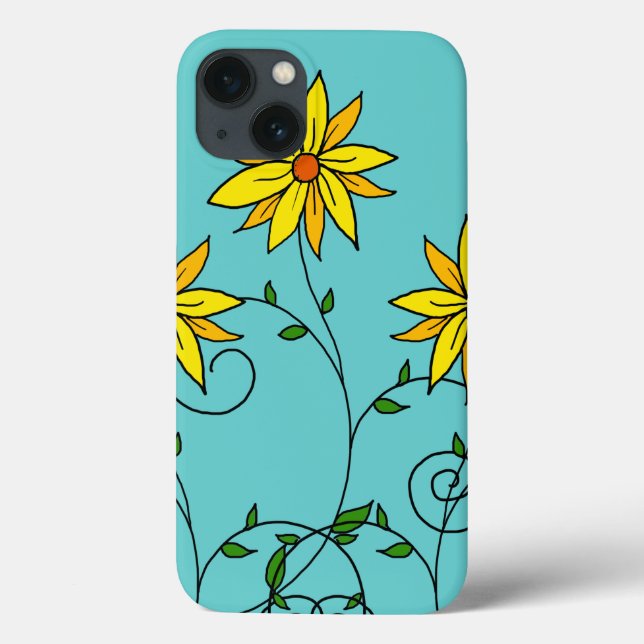 Fun Cheerful Yellow Flowers Doodle Art Case-Mate iPhone Case (Back)