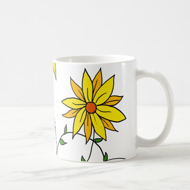 Fun Cheerful Yellow Flowers Doodle Art Coffee Mug (Right)