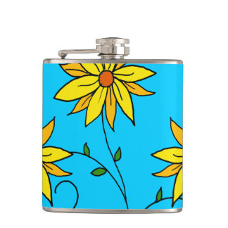 Fun Cheerful Yellow Flowers Doodle Art Flask