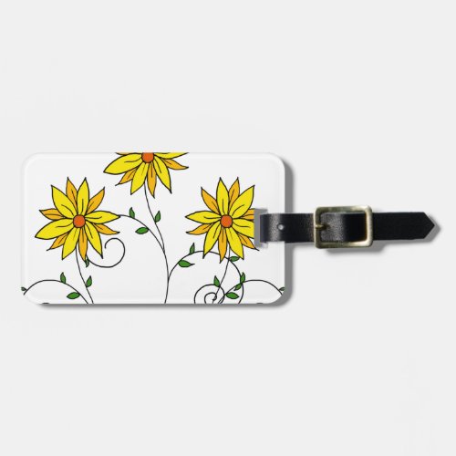Fun Cheerful Yellow Flowers Doodle Art Luggage Tag