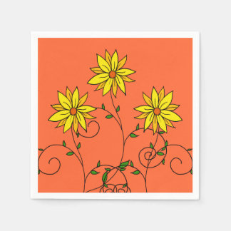 Fun Cheerful Yellow Flowers Doodle Art Napkins