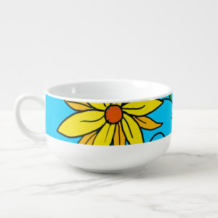Fun Cheerful Yellow Flowers Doodle Art Soup Mug