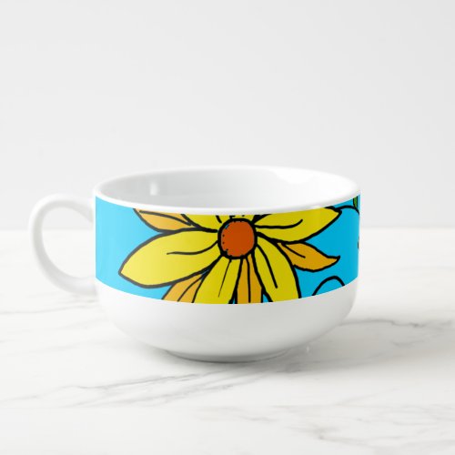 Fun Cheerful Yellow Flowers Doodle Art Soup Mug