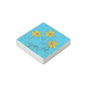 Fun Cheerful Yellow Flowers Doodle Art Stone Magnet