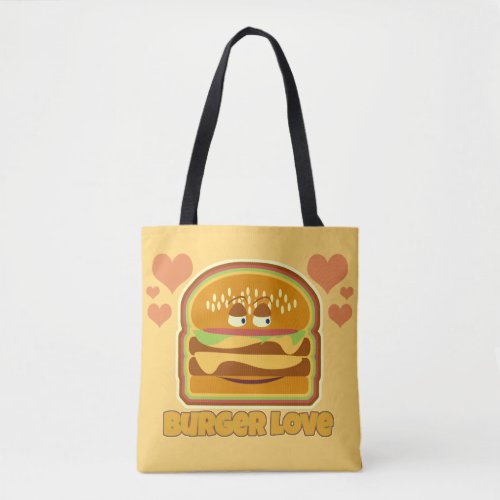 Fun Cheeseburger Love Lunchtime Cartoon Motto Tote Bag