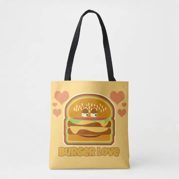 Fun Cheeseburger Love Lunchtime Cartoon Motto Tote Bag | Zazzle