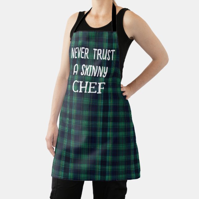 Fun Chef Quote On Green and Blue Tartan Plaid Apron (Insitu)