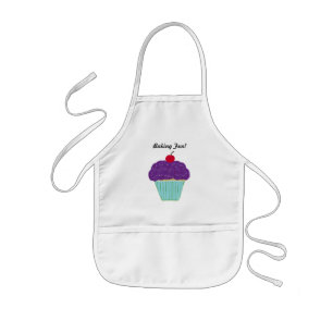 Fun Cherry on Top Purple Frosting Vanilla Cupcake Kids' Apron